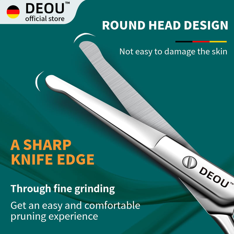 DEOU Silver Stainless Steel Round Nose Safety Scissors - Compact Facial Hair Trimming Tool for Men's Nose, Eyelashes, Eyebrows, Beard & Pet Grooming - PawsPlanet Australia