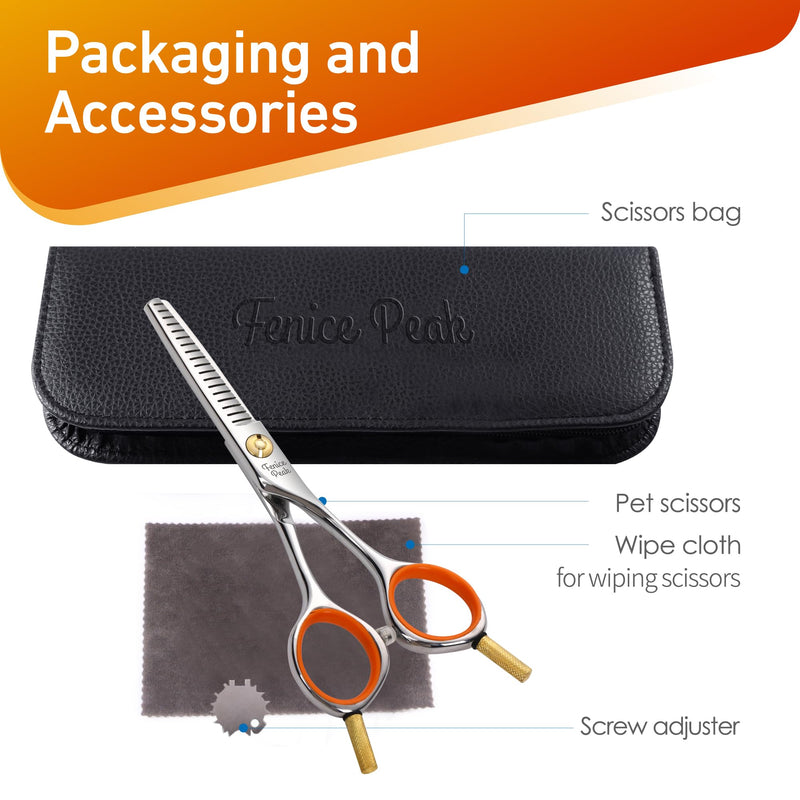 Fenice Peak 5'' Small Thinning Scissors Lightweight Dog and Cat Grooming Scissors with Safety Round Tip JP440C Stainless Steel Sharp Blades for Body Facial Nose Ear and Paw Hair Easy Use Thinner 5" - PawsPlanet Australia