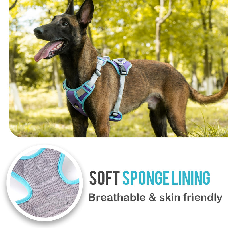 No Pull Dog Harness, Reflective Dog Vest Harness with Front & Back 2 Leash Clips, Oxford Pet Harness Adjustable Soft Padded Dog Vest with Easy Control Handle for Small Medium Large Dogs Small (Pack of 1) Purple - PawsPlanet Australia