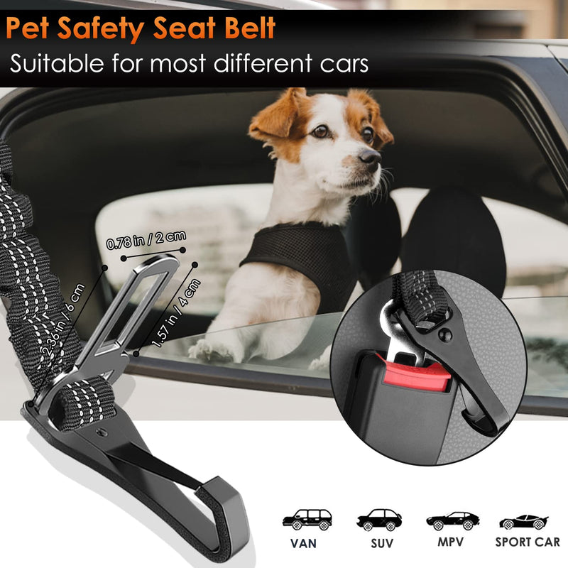 SlowTon Dog Seat Belt, Adjustable Dog Safety Belt Leash, 2 in 1 Latch Bar Attachment Dog Car Seatbelt with Elastic Nylon Bungee Buffer, Reflective Nylon Belt Tether Connect to Dog Harness (Black) 27.55 Inch 1 Pack - Black - PawsPlanet Australia