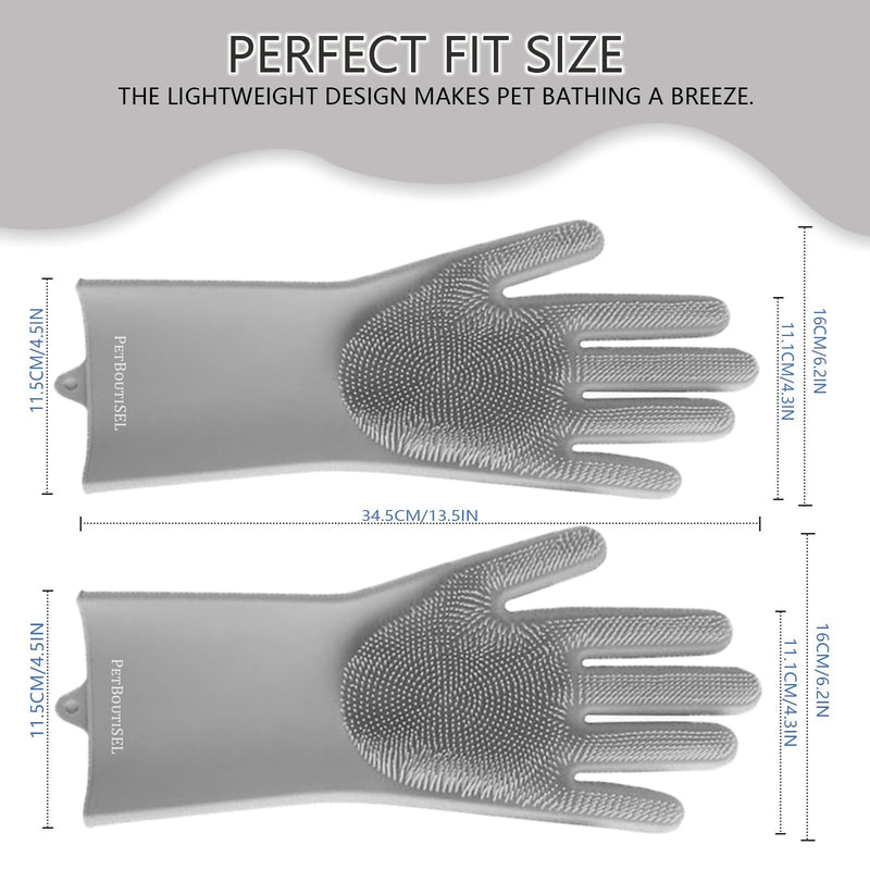 All-in-One Dog Bath & Grooming Gloves - Static Magic for Hair Removal, Heat-Resistant Silicone for Dogs and Cats with Non-Slip Massage Design - Grey - PawsPlanet Australia