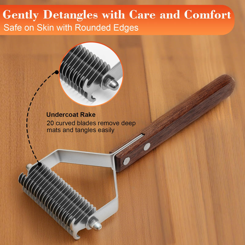2-Sided Horse Comb Mane Deshedding Tool Goats Cow Brush for Grooming,Horse Brush Set with Leather Show Comb Holder,40 Stainless Blades and Wood Handle,Livestock,Pet - PawsPlanet Australia