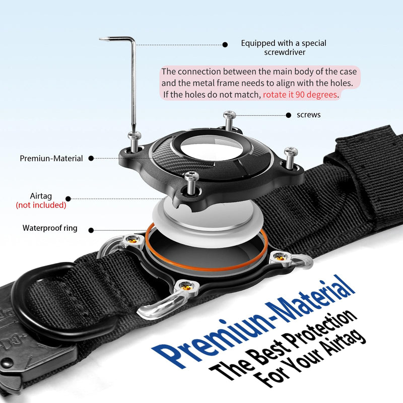 Tactical Airtag Dog Collar Waterproof - Adjustable Nylon Training Collar with Secure Airtag Holder, Control Handle & Quick-Release Buckle for Medium Large Dogs (Blue, L) Blue L (17"-20.5")