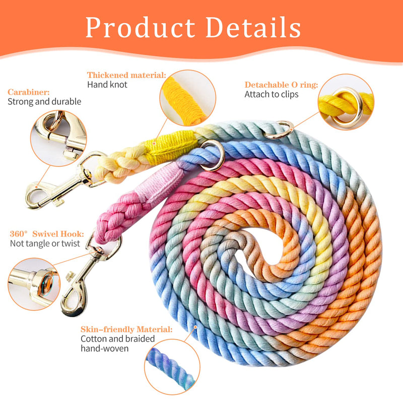 Tesitehi Multifunctional Rope Dog Leash 7.5 FT with Adjustable Double Swivel Hook Hands Free for Small Medium and Large Dogs Running Hiking Camping Walking Colorful Macaron - PawsPlanet Australia