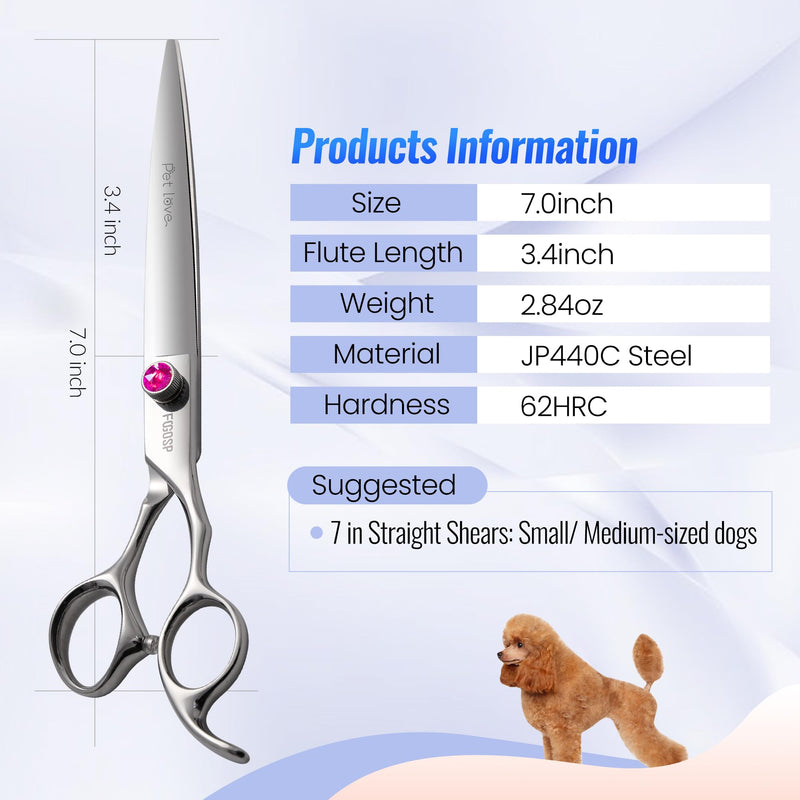 Straight Dog Grooming Scissors 7.0'' Professional Dog Hair Shears Pet Cat Japan 440C Grooming Scissors for Small Dogs Super Sharp (7.0'',Straight) Straight Shears 7.0 inch Purple Diamond - PawsPlanet Australia