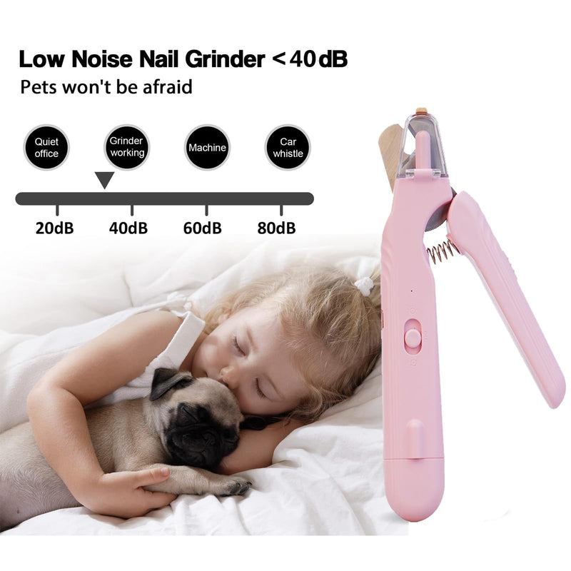 Cat nail grinders & clipper, dog grinder clippers trimmers, for dogs electric best indoor cats painless claw care nails with guard light, quiet grooming led pet cutter, small rechargeable (Pink) Pink
