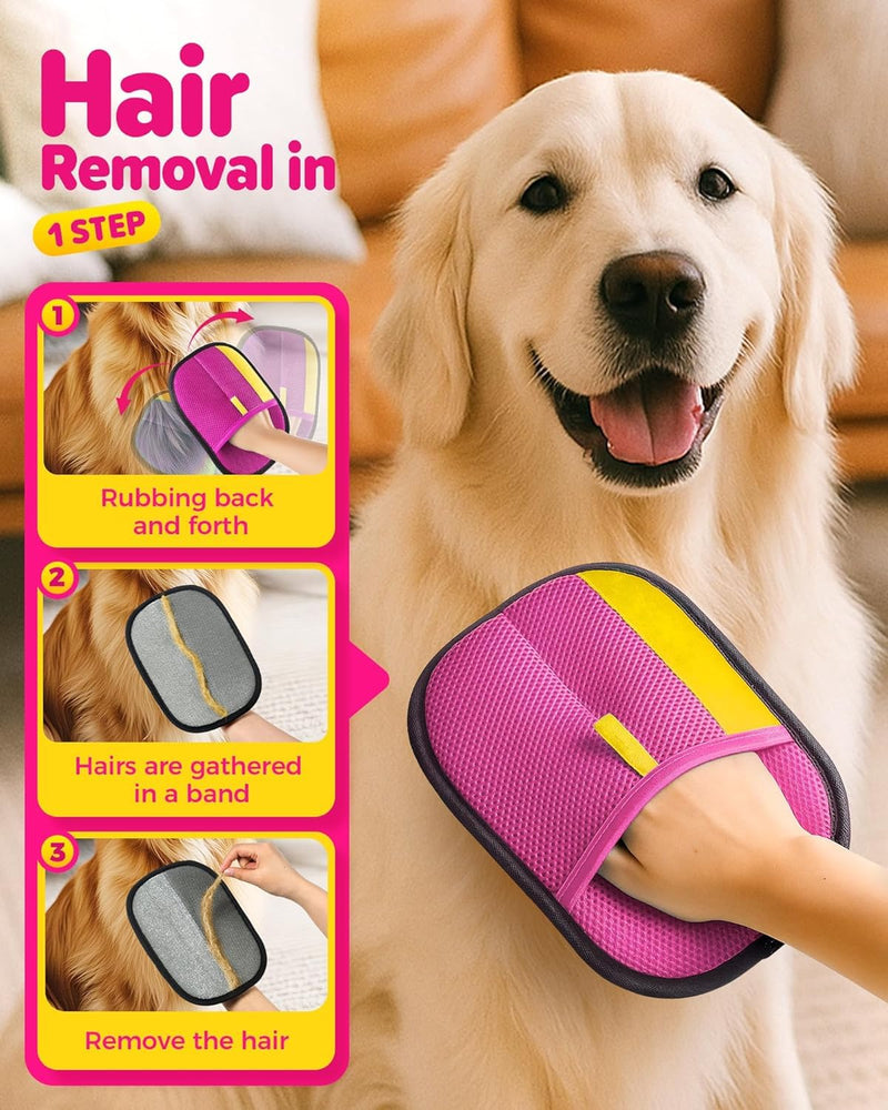 2025 Thickened Electrostatic Pet Hair Removal Gloves - Reusable Strong Grooming Gloves for Cats & Dogs Pink - PawsPlanet Australia