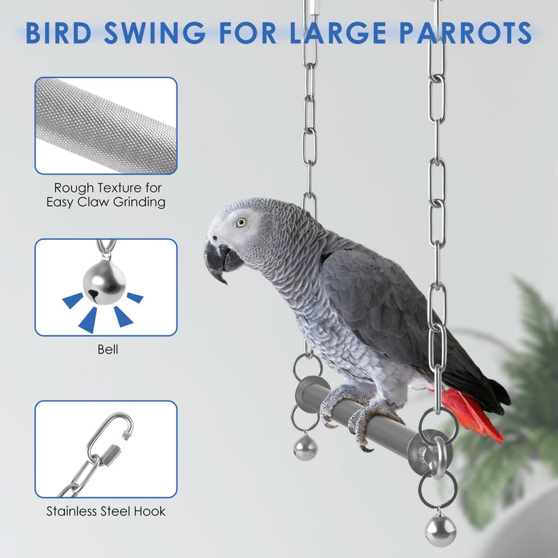 Stainless Steel Large Bird Swing, Hanging Heavy Duty Parrot Swings Perches Stand Toys with Bell, Claw Grinding Birdcage Accessories for Macaw Afican Grey Amazon Cockatoo - PawsPlanet Australia