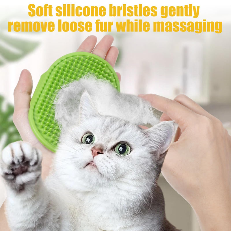4 PCS Cat Self Groomer for Indoor Cats,Silicone Grooming Strap Pad for Cats,Adjustable & Soft Cat Massager(Green+Yellow) yellow green - PawsPlanet Australia