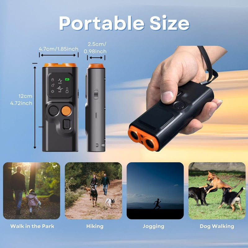 Upgraded Ultrasonic Dog Barking Deterrent, Handheld Anti Barking Device, 3-in-1 Rechargeable Dog Training & Behavior Aid, Safe and Humane Stop Dog Barking with LED Flashlight Orange