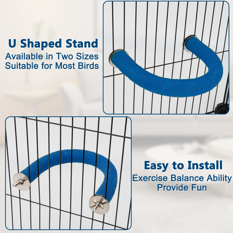 RYPET Parrot Perch Rough-surfaced - Quartz Sands Bird Cage Perches for Medium to Large Bird, U Shape Large Blue