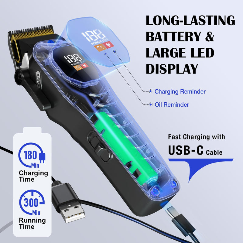 SUPRENT Hair Clippers Set for Men, Rechargeble USB-C Hair Trimmer for Professionals & Homecuts, LED Display (Black) Black