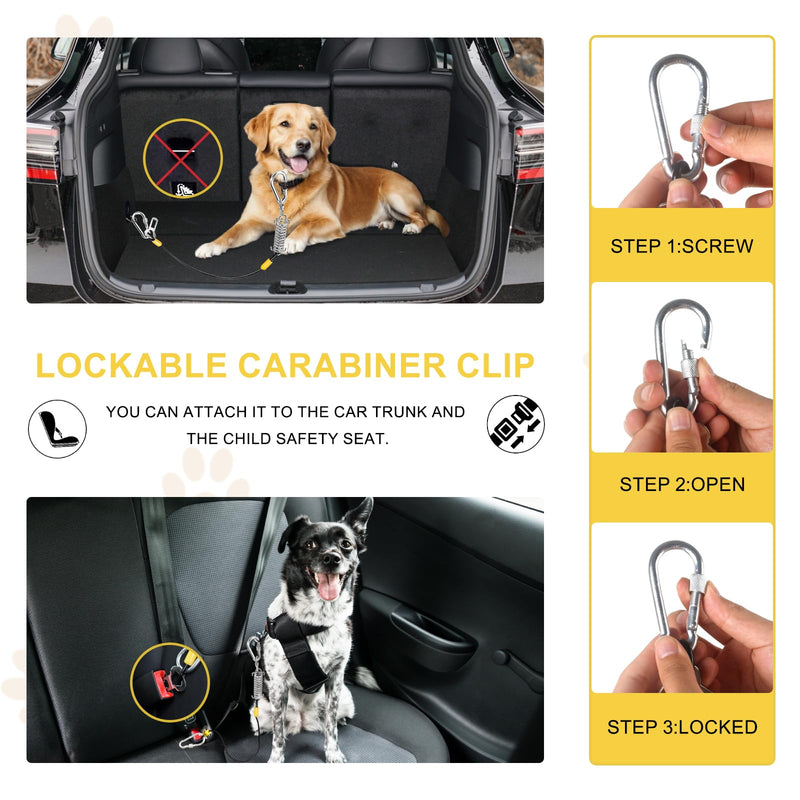 Dog Seat Belt Harness for Car, 5-in-1 Coated Wire Dog Seatbelt, HYLIYAKI Shock Spring-Loaded No Chew Pet Dog Car Seatbelt Leash, with Removable Reflective Short Leash(Black, 24 inch/60 CM) 1 Pack Black+Yellow - PawsPlanet Australia