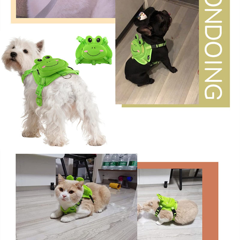 IDOMIK Dog Backpack Harness, No-Pull Dog Backpack with D-Ring for Small Medium Dogs, Cute Self Carrier Backpack for Dogs to Wear, Adjustable Dog Harness Backpack for Traveling Camping Hiking, Frog, S Green Frog - PawsPlanet Australia