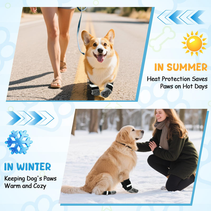 Dog Paw Protectors Socks for Hot & Cold Pavement, Anti Slip Dog Shoes with Maximum Grip to Prevent Licking Paws, Slipping, Paw Protector Boots for Small Medium Large Senior Dogs (Black Leopard, XS) Black leopard XS(4 pcs) - PawsPlanet Australia