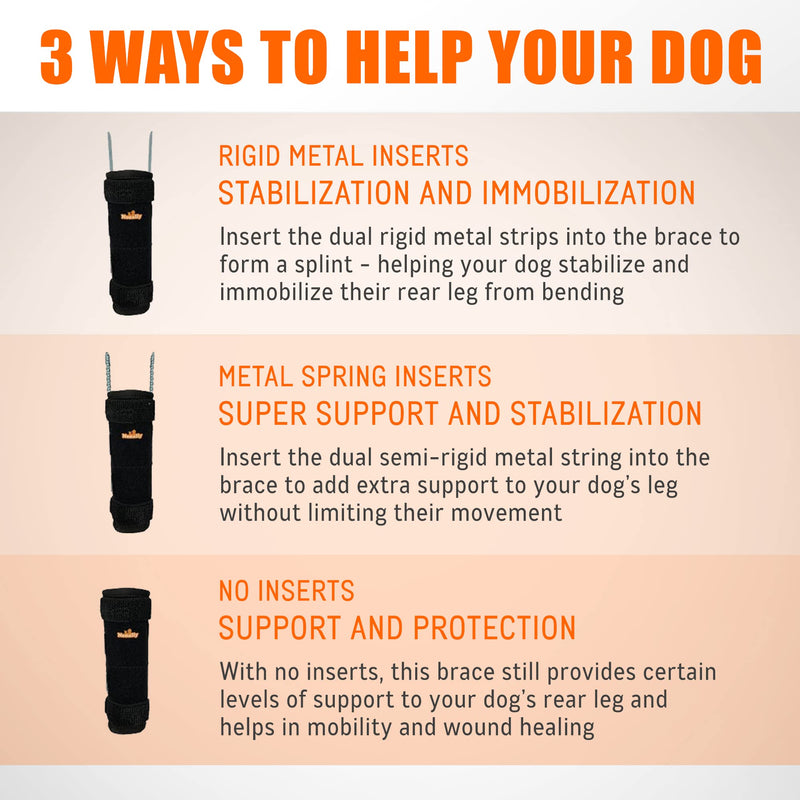 NeoAlly - 3-in-1 Long Rear Leg Hock Brace, Dog Leg Brace for Rear Leg with Rigid & Spring Inserts, Hock and Ankle Support, Dog Leg Sleeve with Reflective Straps, Large, 1 Pair