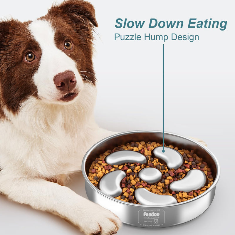 Slow Feeder Dog Bowl, Double-Layer Food-Grade Stainless Steel, Heavy Duty with Non-Slip Rubber Base, 2Cups Capacity for Small and Medium Dogs to Slow Down Eating - PawsPlanet Australia