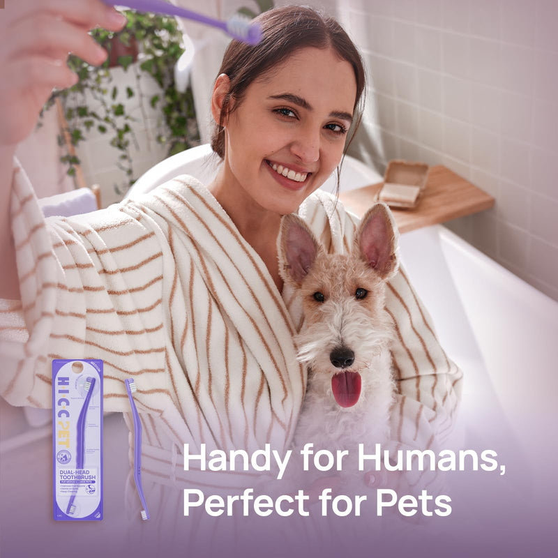 HICC PET Toothbrush for Dogs & Large Cats, Vet-Recommended Ergonomic Pet Toothbrush for Easy Teeth Cleaning, Gentle on Gums, Cat & Dog Dental Care, Improves Oral Hygiene. Toothpaste Not Included Purple for Dogs & Large Cats