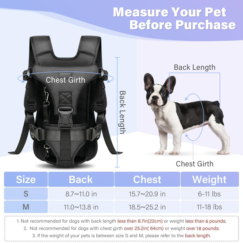 YUDODO Front Pet Carrier Backpack for Small Dogs and Cats, Secure and Breathable Mesh, Ergonomic Support, Adjustable for Walking, Hiking, or Travel (Black-Pro M) Medium (11-18lbs) Black-Pro (Added Strap for Stability & Balance) - PawsPlanet Australia