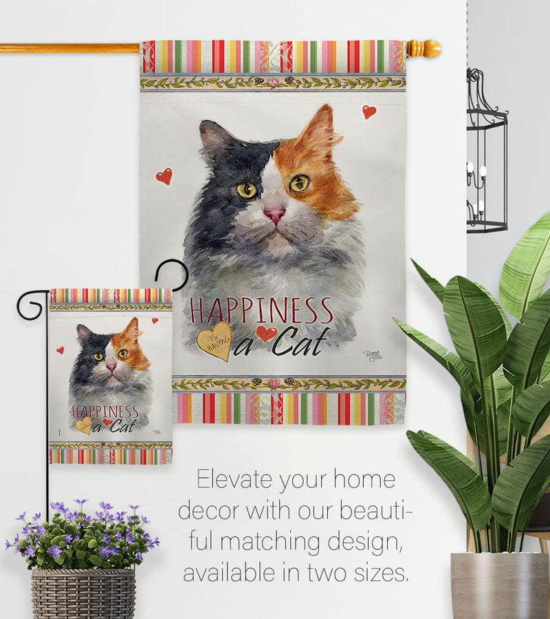 Breeze Decor Long Hair Dilute Calico Happiness House Flag-Pack Cat Kitten Meow Spoiled Paw Fur Pet Nature Farm Animal Creature Applique Banner Small Garden Yard Gift Double-Sided, Made in USA - PawsPlanet Australia