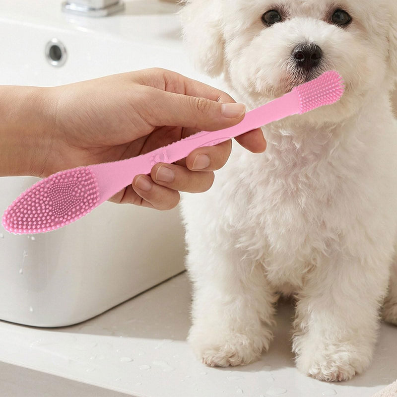 Side Pet Toothbrush Teeth Cleaning Tool for Small to Large Dog and Cats with Soft Flexible Silicone Bristles Pet Double Head Toothbrush Blau