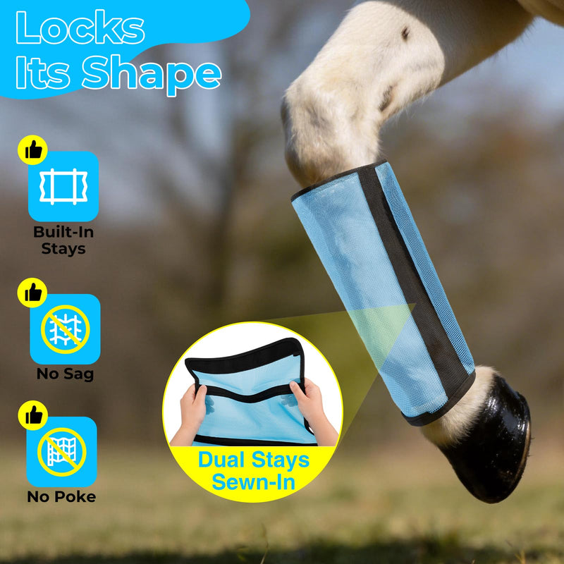 Fly Boots for Horses Set of 4 – Horse Fly Boots with Anti-Sag Stays & Breathable Mesh, Reduces Stomping & Fatigue, Curved-Edge Design for Natural Motion, Comfort Fit for Medium to Large Horses Blue