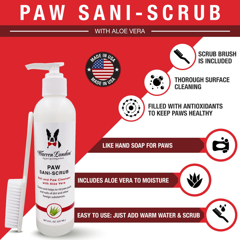 Warren London Paw Scrub – Deep Cleaning Paw & Nail Cleanser with Aloe Vera – Removes Dirt & Grime – Includes Scrub Brush – Made in USA - 8 oz - PawsPlanet Australia