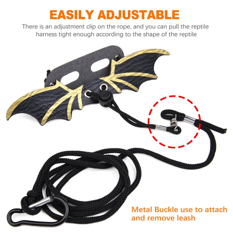 3 Size Pack Bearded Dragon Leashes and Harnesses, Bearded Dragon Harness, Soft Leather Detachable Adjustable Reptile Lizard Wing Leash (Black) Black - PawsPlanet Australia