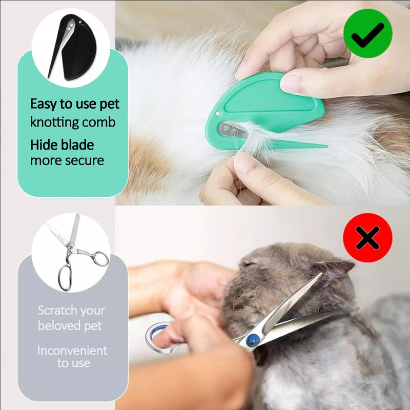 5pcs Pet Hair Knot Remover with Steel Blade, Cat/Dog Dematting Comb Grooming Tool, Safe Letter Opener & Wrapping Paper Cutter for Long/Short Hair, Portable Detangling Kit
