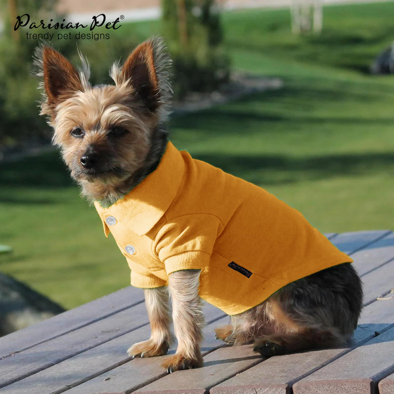 Parisian Pet Dog Polo Shirts - Breathable Cotton Shirt - Solid Yellow, Summer Pullover - Button Up Collar Polo for Large Dogs XL Yellow Polo - PawsPlanet Australia