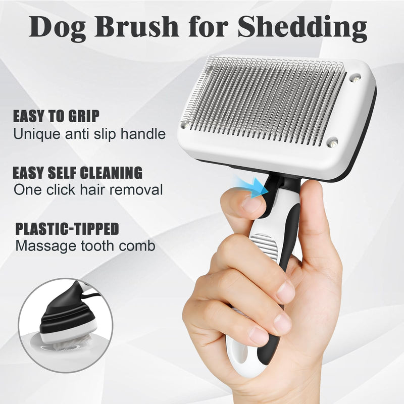 3PCS Dog Brush, Slicker Brush for Dogs, Dog Brush for Shedding, Dog Comb, Dog Bath Brush, Dog Grooming Kit Suitable for Hair Removal and Bathing of Dogs & Cats (White Black) White Black - PawsPlanet Australia