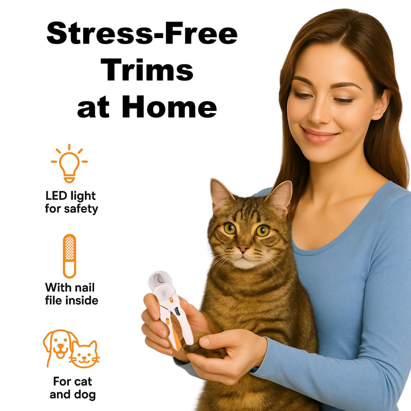 Cat Nail Clipper & Small Dog Nail Clippers with LED Light - Illuminates Nails & Bloodline for Safe, Easy Trimming - Extra Sharp, Avoid Over-Cutting - Essential Cat Supplies, White - PawsPlanet Australia