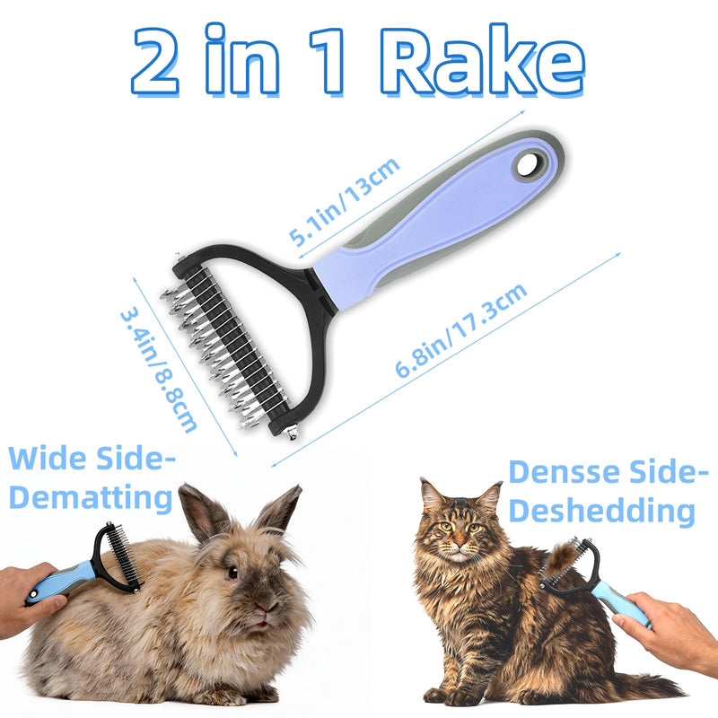 3Pcs Pet Grooming Combo Kit, Blue Deshedding Brush & Metal Comb & Tick Removal Comb for Dogs, Cats and Horses, Pet Flea Comb for Detangling and Dematting Long, Matted Fur on Goldendoodles Poodles 3pcs pet comb kit