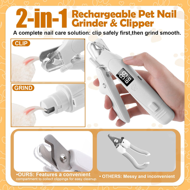 2-in-1 Dog Nail Grinder & Clipper - Low Noise (<40dB) Grinder for Dogs & Cats, Dual LED Lights, USB-C Fast Charging, Nail Catcher Included - Safe for Small, Medium & Large Pets - PawsPlanet Australia