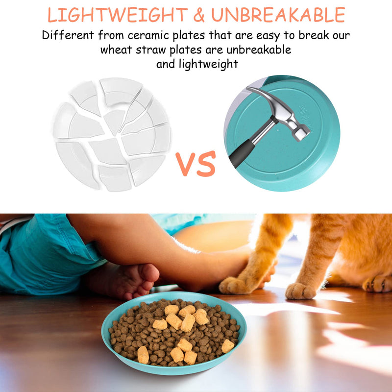 Cat Bowls for Food and Water, 6 inch Whisker Fatigue Free Cat Food Bowl, Unbreakable Wheat Straw Cat Dishes, Environment Friendly Pet Feeding Plate (8 Pcs) 8 Pcs Round - 4 Color - PawsPlanet Australia