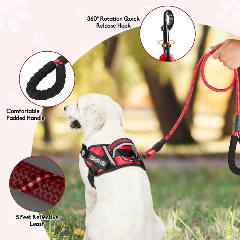 Service Dog Vest Harness and Leash Set, Animire in Training Dog Harness with 10 Dog Patches, Reflective Dog Leash with Soft Padded Handle for Small, Medium, Large, and Extra-Large Dogs (RED,XS) XS Red - PawsPlanet Australia
