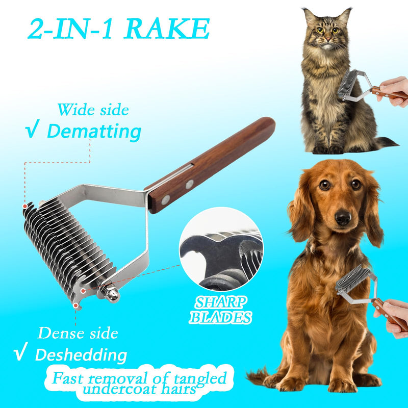5-piece pet grooming set - solid wood hair removal brush with metal comb - hair removal comb, smoothing brush, and steel comb, used for combing and removing long and tangled hair on cats and dogs brown - PawsPlanet Australia
