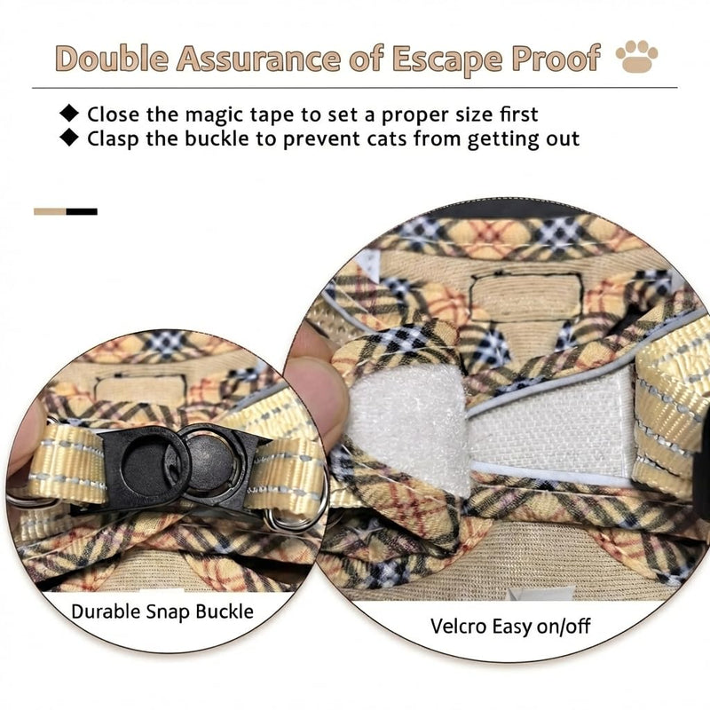 Cat Harness and Leash Set for Walking, Escape Proof Adjustable Soft Mesh Kitten Harness with Reflective Strips, Breathable No-Choke Pet Vest for Small Cats or Puppies(Beige,XS) Beige XS