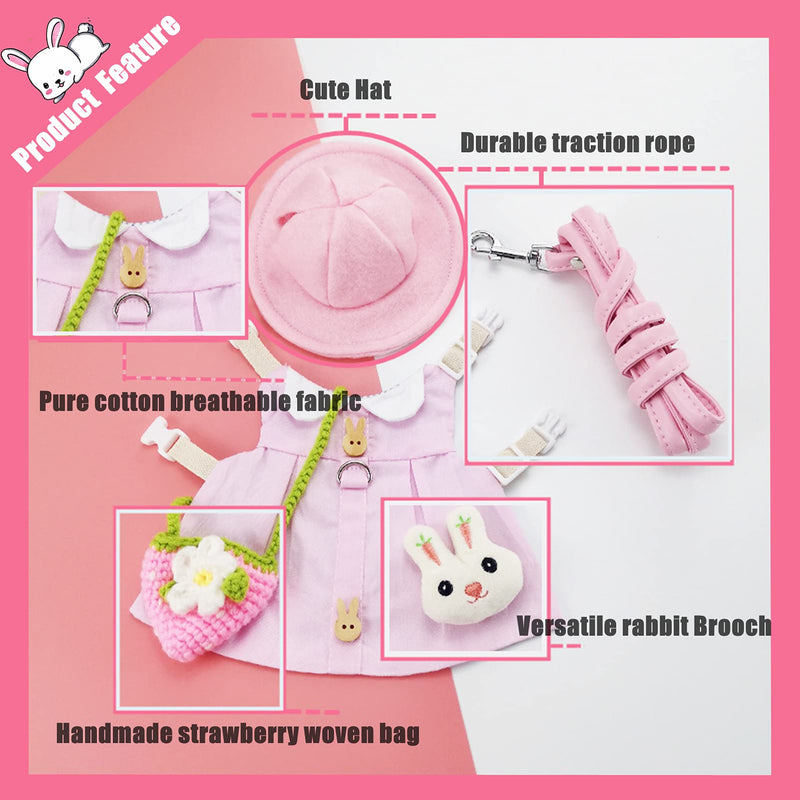 Guinea Pig Clothes,Soft Bunny Ferret Clothes with Pet Rabbit Harness and Leash Mini Hat Bag Cute Brooch for Kitten Small Animal Collars Pink