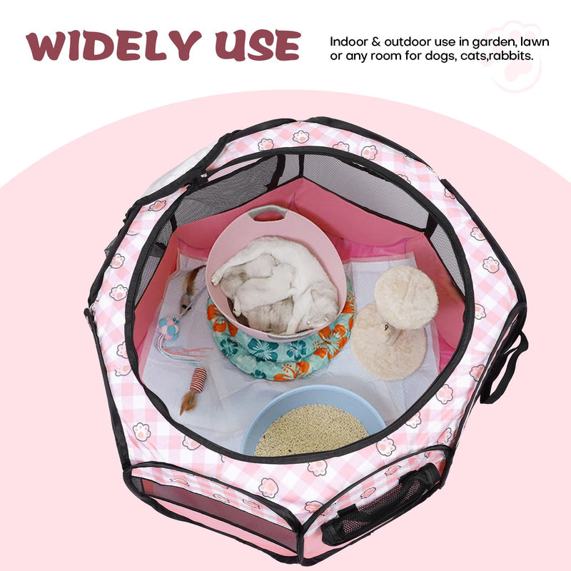 Lucky Monet Foldable Dog Playpen Cat Puppy Playpen Indoor Pop Up Pet Animal Playpen Outdoor Kennel Cage Pen Tent for Small Medium Dog Puppy Cat Kitten Rabbit - Small, Pink Small(29"x29"x16")