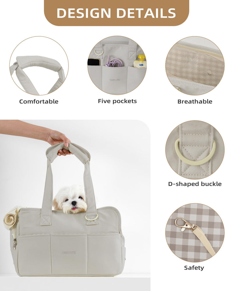 ONECUTE Small Dog Carrier Bag, 5 Pockets Pet Puppy Carrier Bag, Soft-Sided Dog Handbag, Breathable and Foldable Puppy Sling & Handbag, Small Pet Travel Purse(Grey, 34 x 16 x 25cm) 34 * 16 * 25 cm Gray