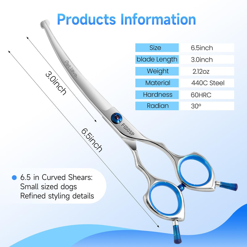 Curved Dog Grooming Scissors with Blunt Tip 6.5 in Safety Curve Shears for Pet Dogs Cat Japan 440C 30°Arc Upward & Downward for Trimming Face and Paws Safety Curved 7.0 in - PawsPlanet Australia