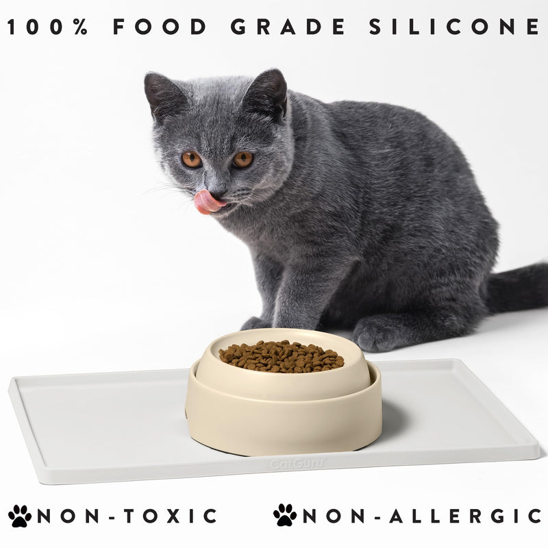 CatGuru Cat Food Mat, Small & Large Pet Food Mat, 100% Waterproof Cat Mat for Food and Water, Silicone Mat for Cat Bowls, Non-Slip Mat for Cat Food and Water Bowl or Cat Fountain (Small, Marshmallow) S: 19" x 11" - PawsPlanet Australia