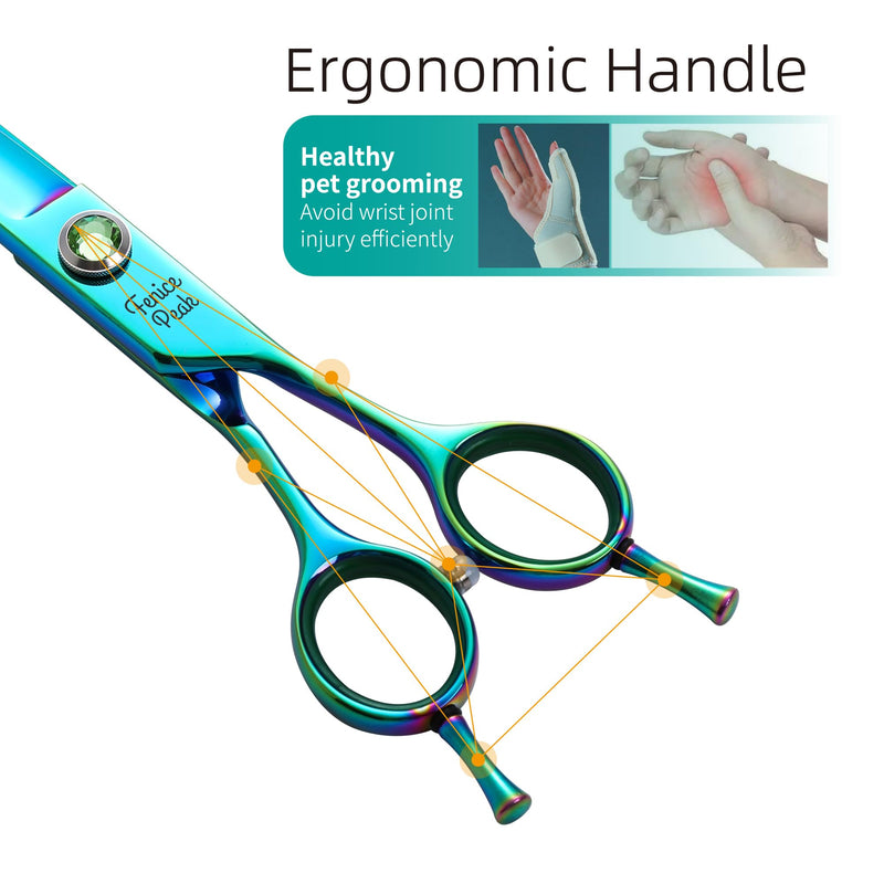 Fenice Peak 7.5'' Green Curved Dog Grooming Scissors Pet Shears with Ergonomic Offest Handle and Simulated Emerald Screw 440C Grooming Scissors Trimming Shears Durable and Sharp - PawsPlanet Australia