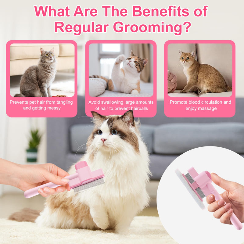 2PCS Flea Comb for Cats and Dogs with Pet Hair Remover Glove, Self Cleaning Pet Flea Cat Grooming Brush with Release Button for Massaging and Cleaning Shedding Pets Hairs - PawsPlanet Australia