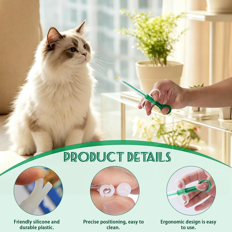 Tablet dispenser for cats, 4 pieces. Silicone and plastic tablet dispenser set. Swallowing aid for tablets and dogs. Medication administration at home. Pet care accessory. Practical.