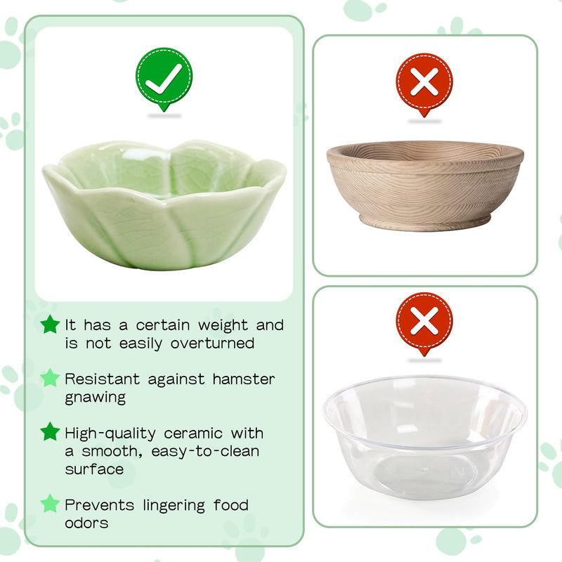 BNOSDM 2 Pcs Hamster Ceramic Food Bowl Flower Series Gerbil Drinking Bowls Anti-Turning Food & Water Dish for Dwarf Syrian Hamsters Gerbil Chinchilla（Green, Rose Pattern） 2.Green - PawsPlanet Australia