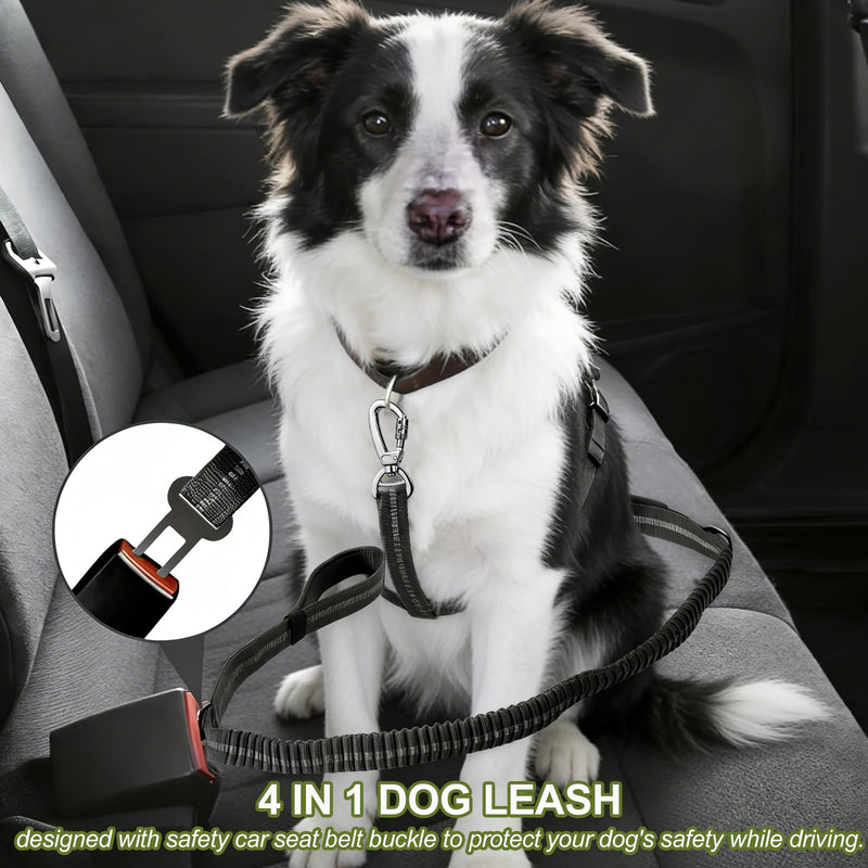 Dog Leash Heavy Duty - 4-6FT Long Leash Strong Shock Tactical Tug Leashes, Dog Seat Belt for Car with 2 Padded Handles, Reflective Rope Lead for Medium L X-Large Dogs Walking Running Training (Black) Black
