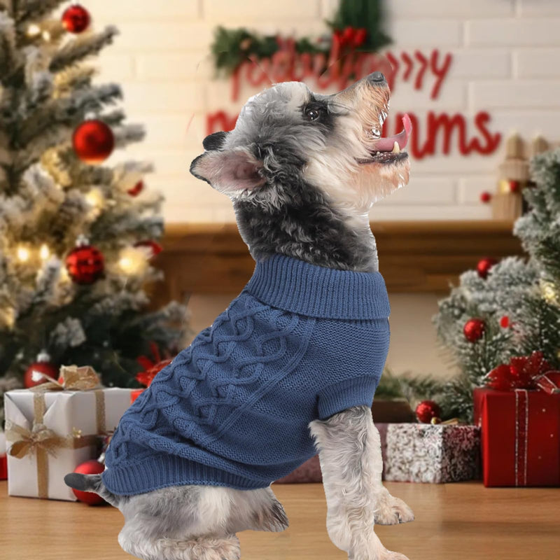 Small Dog Warm Winter Sweater MengMengDa Pet Dog Clothes Dog Knitwear for Small to Medium Breeds Dog Outfits (Dark Blue M) - PawsPlanet Australia