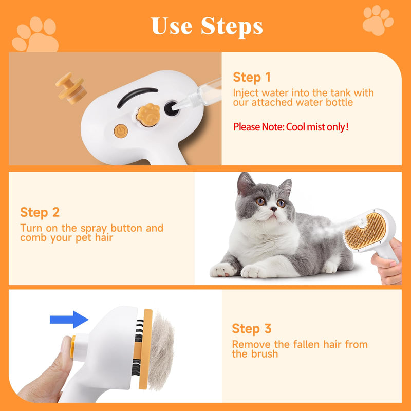 Pet Steam Brush for Dog & Cat – shower bath brush – Steam for Shedding & Grooming Water Brush for Long & Short Haired Pets Spritz Defur Comb 3-in-1 Spray Hair Removal Comb 7.8"-171ML